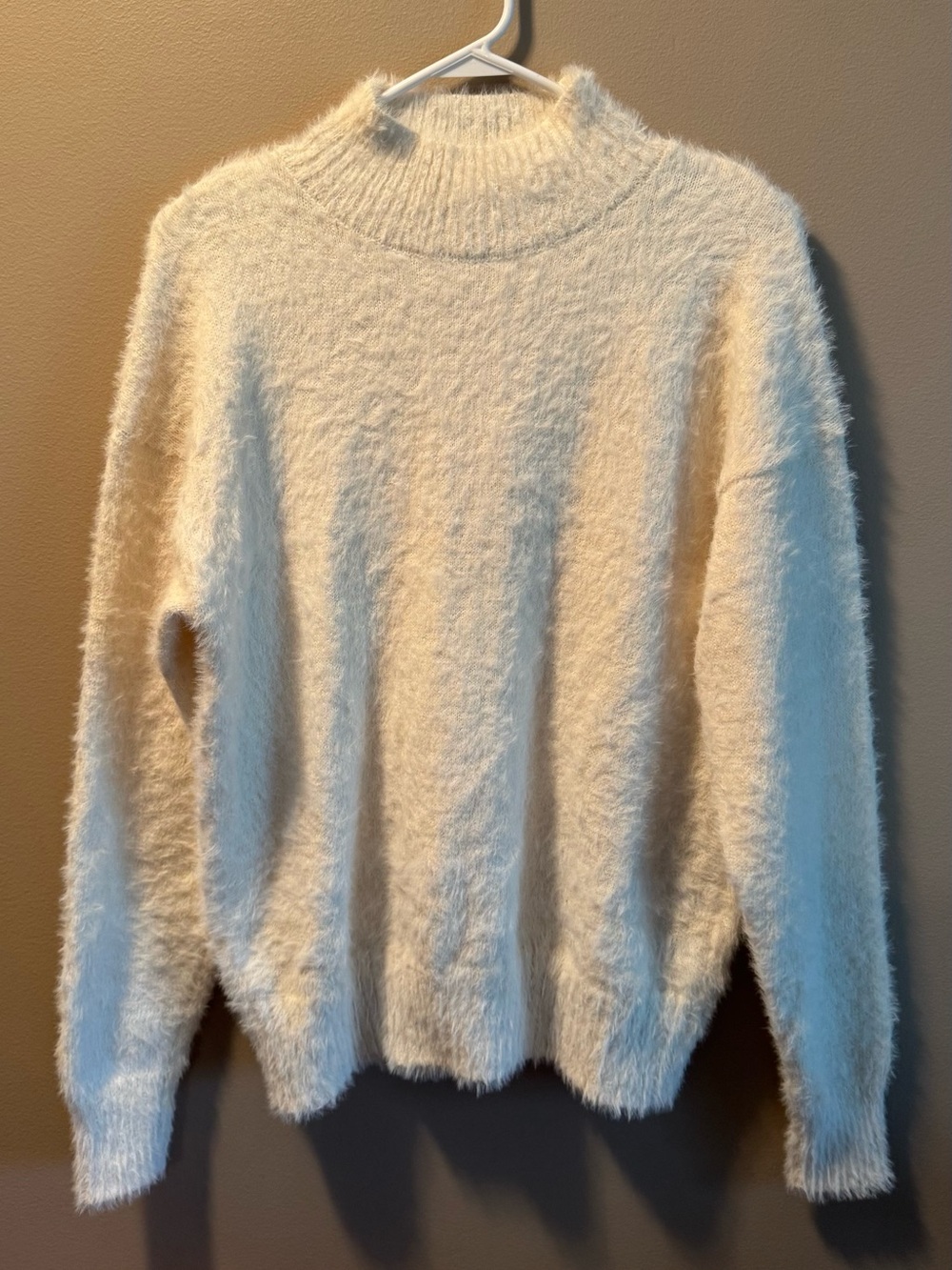 NWT Women’s Cream Fuzzy Mock Neck Sweater, And Now This, Medium